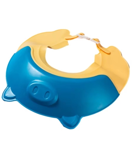 Viziera de Protectie Baie Pentru Copii, Fippy, Model Purcelus, Dimensiune ajustabila, Durabil, Usor de curatat, Impotriva Samponului, pentru Ochi si Urechi, TPE+PP, 23x23 cm, Albastru