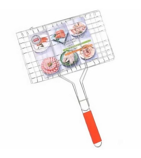 Gratar pentru Peste si Carne, Flippy, Suprafata Utila 32x19 cm, Otel Inoxidabil, cu Maner, Portabil, Argintiu