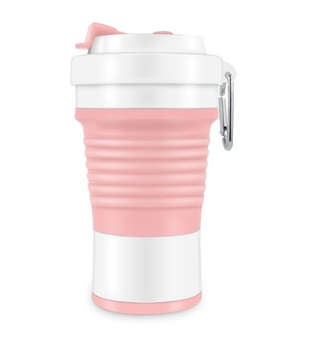 Pahar pliabil din silicon Flippy, pentru calatorii, camping, 750 ml, pai inclus, 11.6 x 19.3 cm, roz