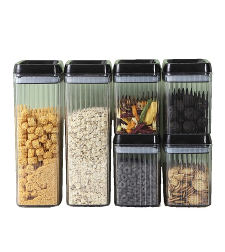 Set 6 Recipiente din Plastic, Flippy, pentru Alimente/Obiecte, Inchidere Ermetica, Textura Ondulata, 4 x 1.5l, 2 x 3.3l, Transparent
