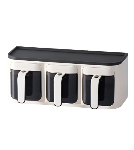 Cutie de Depozitare a Condimentelor, Flippy, de Uz Casnic, Montare pe Perete, 3 Compartimente, 25.8 x 13.6 x 10.5cm, Alb-Negru