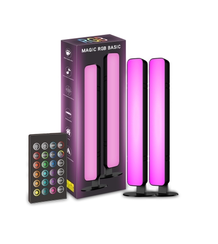 Set 2 Lampi de Birou, Flippy, RGB Colorat, 28 LED, Putere 5V, Telecomanda cu 24 de Taste, Cablu USB, Negru, 25.5x4x3.5cm