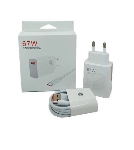 Incarcator Retea Super Charge pentru Telefon, Flippy, 67W Standard UE, Port USB-B cu Cablu TYPE-C de 1m Inclus, Alb