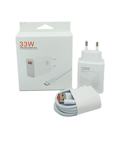 Incarcator Retea Super Charge pentru Telefon, Flippy, 33W Standard UE, Port USB-B cu Cablu TYPE-C de 1m Inclus, Alb