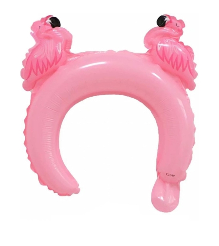Balon din Folie Metalizata, Flippy, Tip Coronita cu Urechi, Model Flamingo, Ambalaj Individual, Pai Inclus, Umflare cu Aer sau Heliu, 28 x 27 cm, Roz
