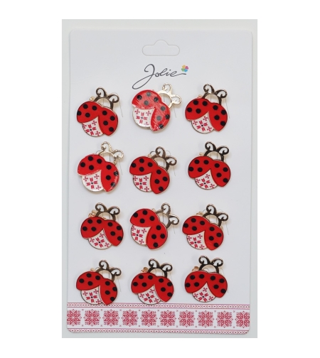 Set 12 Brose Martisor pentru Copii Buburuza cu Motiv Traditional