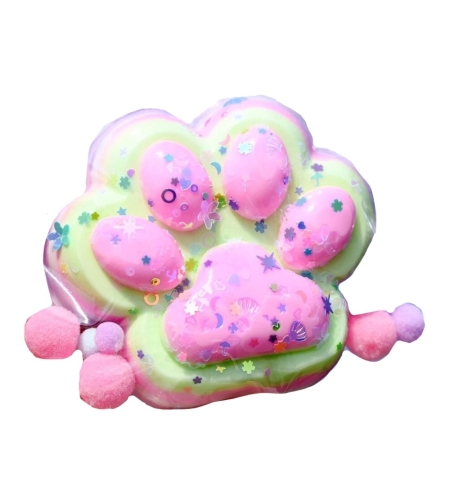 Jucarie Antistres Squishy, Flippy, Revenire Lenta, Model Labuta de Pisica, Squishy, BIG 12.5 x 10.5 cm, 220 g, Model 22, Roz Verde