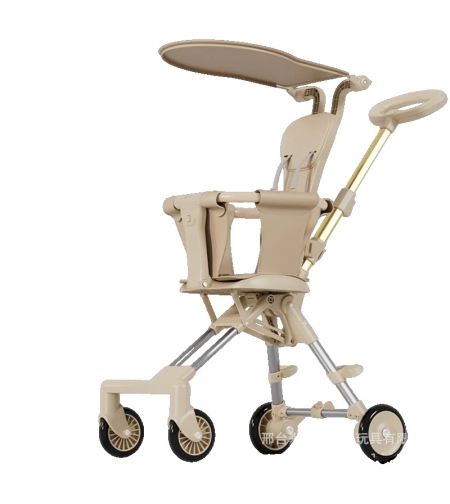 Carucior Pliabil, Flippy, 1-3 Ani, Reversibil, 4 Roti, Parasolar, din Aliaj de Aluminiu + Plastic + Textil, 52 x 42 x 90 cm, Bej