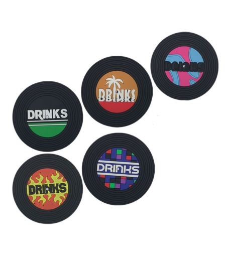 Set 5 Suporturi pentru Pahare, Filppy, din PVC, Diametru 9 cm, Rezistent la Caldura, Multicolor