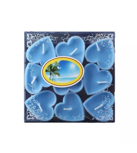 Set 9 Lumanari in Forma de Inima, Flippy, pentru Ziua Indragostitilor, Aroma Tropicala, Ardere 3.5 h, din Parafina, 4 x 2 cm, Albastru