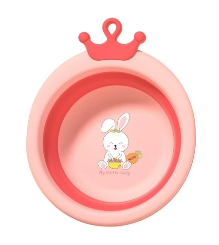 Cada Pliabila pentru Baie pentru Copii, Flippy, Cadita pentru Bebelusi, Model Rotund cu Iepuras, Roz, 30x31x3.5 cm, 3.3 L