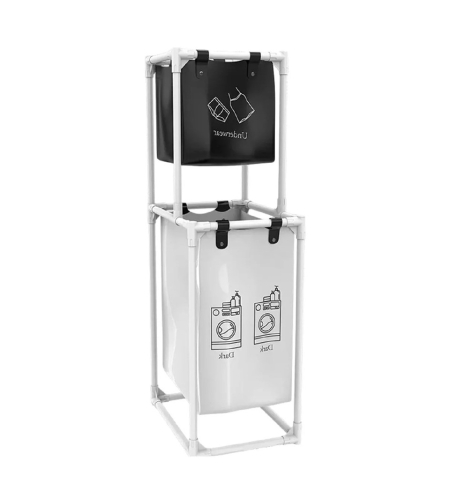Cos de Rufe, Flippy, cu 2 Etaje, 2 Cosuri, Cadru de Otel Inoxidabil, 97x44x31 cm, Alb