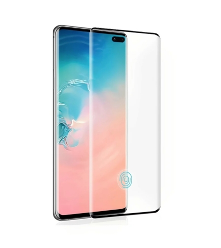 Folie Sticla Securizata Curbata Flippy pentru Samsung S10 Plus cu recunoastere a amprentelor digitale, 9H, lipici margine, contur negru