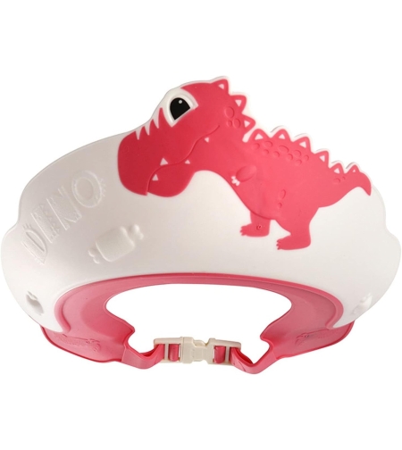 Viziera de Protectie Baie Pentru Copii, Fippy, Model Dinozaur, Dimensiune ajustabila, Durabil, Usor de curatat, Impotriva Samponului, pentru Ochi si Urechi, TPE+PP, 22x21 cm, Rosu