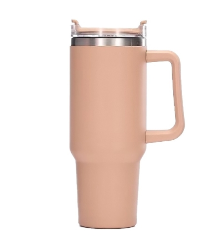 Cana Termos din Plastic, Flippy, pentru Bauturi Calde si Reci, cu Maner, 9.9x9.9x27 cm, Roz Pal