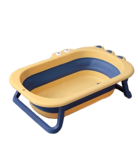 Cada Pliabila pentru Baie, Flippy, din PP+TPR, pentru Copii 0-6 Ani, Model Crocodil, Dop de Scurgere, 80x54x21 cm, Galben/Albastru
