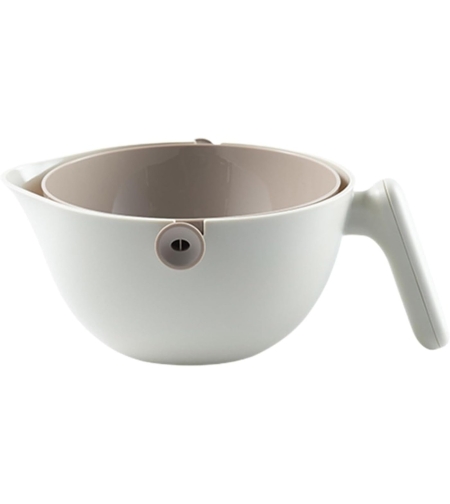 Bol cu Doua Straturi, Flippy, pentru Fructe, Legume, cu Cos de Scurgere a Apei, 2L, din ABS+PP, 29.9 x 22.5 x 11.8 cm, Alb - Gri