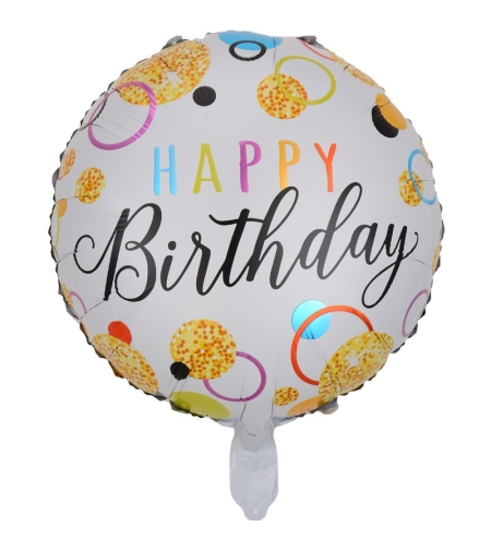 Balon din Folie Metalizata, Flippy, Figurine, Model 6, Happy Birthday, Tematica Aniversare, 45 cm, Ambalaj Individual, Pai Inclus, Umflare cu Aer sau Heliu, Multicolor