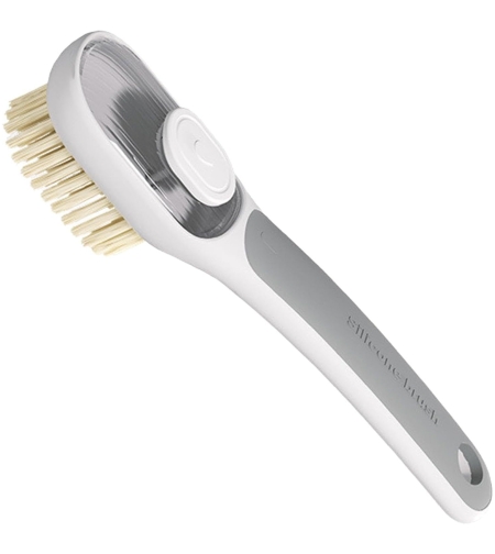 Perie Multifunctionala 2 in 1, Flippy, Perie Densa/Perie din Piele de Caprioara, cu Recipient Lichid, Maner Lung, 20.1x 4.3 x 5 cm, Gri