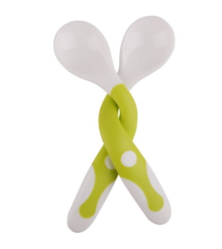 Set 2 Tacamuri pentru Bebelusi, Flippy, fara BPA, Maner din silicon,14.5 x 3.3 cm, Flexibile, +6 luni, Alb/Verde