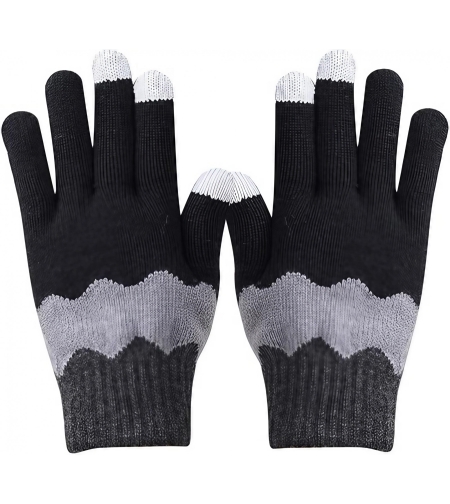 Manusi de Dama, Flippy, Model Ondulat, Functie Touchscreen (ecran tactil), Material Acril Tricotat, Manseta Elastica, Interior Catifelat, Marime Universala, Negru/Gri