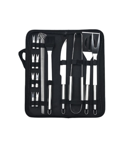 Set 18 Ustensile pentru Gratar, Flippy, din Otel Inoxidabil, Geanta Oxford, Argintiu