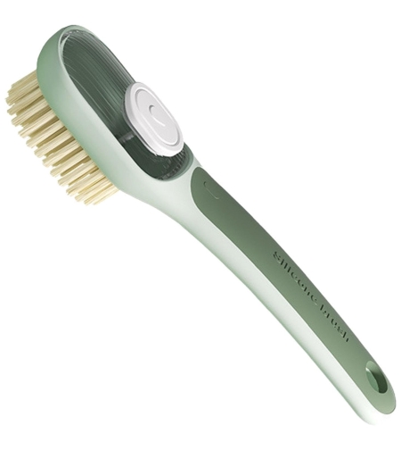 Perie Multifunctionala 2 in 1, Flippy, Perie Densa/Perie din Piele de Caprioara, cu Recipient Lichid, Maner Lung, 20.1x 4.3 x 5 cm, Verde