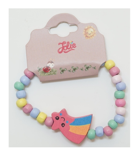 Martisor Bratara Curcubeu pentru Copii, Elastica, din Lemn, Model 6