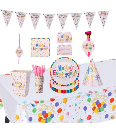 Set 9 Accesorii pentru Masa, Petrecere, Flippy, Model Happy Everyday, 78 buc, Multicolor