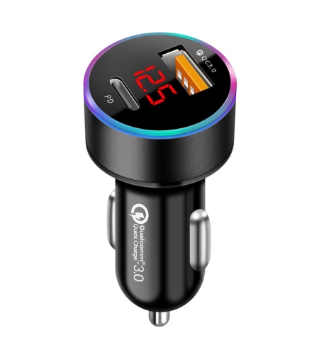 Incarcator Auto 2 in 1, Flippy, Port USB Fast Charge QC3.0 si Type C, PD 20W, Negru