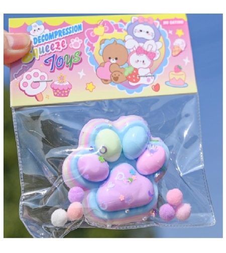 Jucarie Antistres Squishy, Flippy, cu Revenire Lenta, Labuta de Pisica Pufoasa, 7.5 cm, Ambalaj Transparent, Model 27053, Multicolor