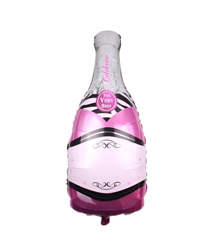 Balon din Folie Metalizata, Flippy, Figurine, Model Sticla de Sampanie, 49x100 cm, Ambalaj Individual, Pai Inclus, Umflare cu Aer sau Heliu, Mov