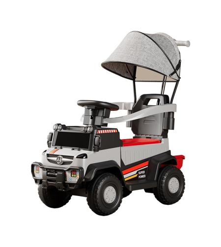 Masinuta Electrica, Flippy, pe 4 Roti, cu Telecomanda si Maner Detasabil, Cos de Depozitare, Lumini Led si Muzica, +1 an, Greutate Portanta 40 kg, Gri