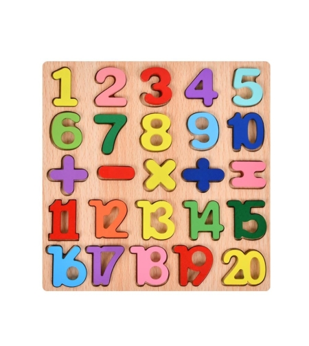 Tabla Montessori, Flippy, din Lemn, Educatie Timpurie Cifre, 25 Piese Lemn, +18 Luni, 20 x 20 cm, Vopsea pe Baza de Apa, Multicolor
