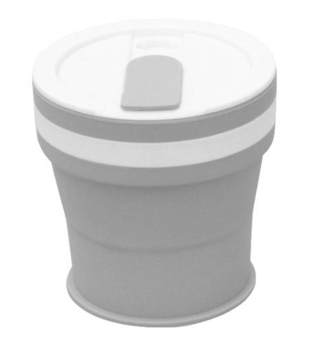 Pahar pliabil din silicon Flippy, prentru calatorii, 350 ml, pai inclus, 9 x 9.2 cm, gri