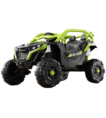 Masina Electrica pentru Copii, Flippy, Tip Buggy/UTV Off-Road Dual Drive, Conectare Bluetooth, Telecomanda, Lumina Intermitenta si Muzica, Baterie 380*2, 6V 7Ah, 97 x 62 x 58 cm, Verde Negru