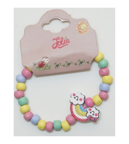 Martisor Bratara Curcubeu pentru Copii, Elastica, din Lemn, Model 2