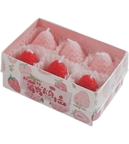 Set 6 Lumanari Parfumate, Flippy, Model Capsunici, Ardere 30 min, 78g, 6.3 x 9.3 x 3.8 cm, Roz/Rosu