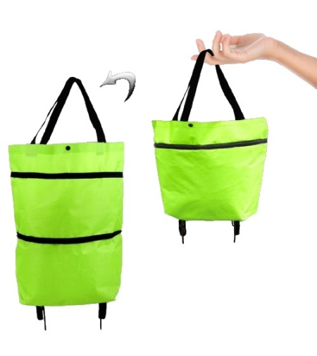 Geanta Pliabila, Flippy, 2 in 1, Carucior cu Roti, pentru Cumparaturi, 19 l, Verde, Plastic, 39 x 46 x 12 cm