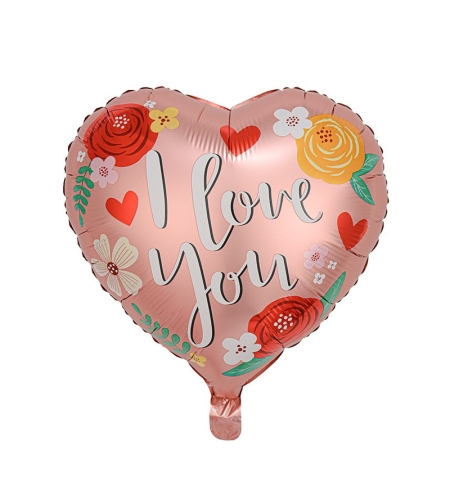 Balon din Folie Metalizata, Flippy, Figurina Inimioara, Model I LOVE YOU, Tematica Iubire, 45 cm, Ambalaj Individual, Pai Inclus, Umflare cu Aer sau Heliu, Rosu Multicolor