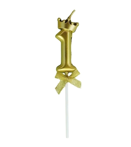 Lumanare pentru Tort Cifra 1, Model Coroana, Gold, Flippy, Party