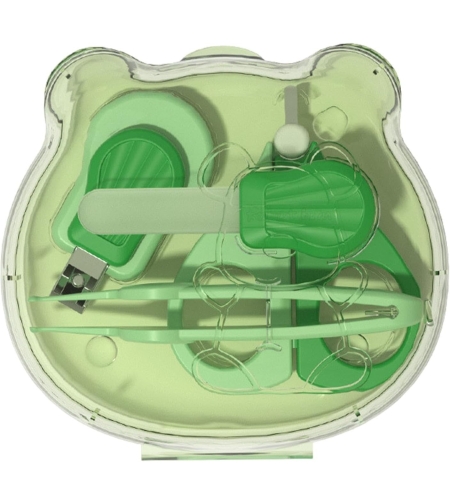 Set Ingrijire Unghii pentru Bebelusi, Flippy, Cutie de Depozitare in Forma de Ursulet, 10 x 9.5 cm, Verde