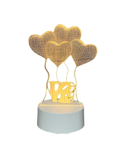 Lampa LED decorativa, Flippy, 3D, Baloane Love, din material acril si lumina multicolora, alb