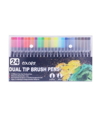 Set 24 Carioci, Flippy, pe Baza de Apa, 2 Tipuri de Varf, 1-2 mm, 0.4 mm, Corp Carioca Negru, din Plastic, Multicolor