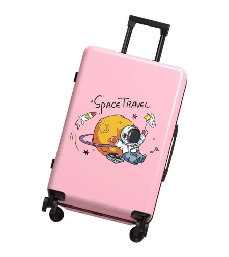 Troler de Calatorie, Flippy, 56 x 35 x 22 cm, 4 Roti, Maner Reglabil, din ABS, cu Fermoar, Blocare cu Cod, Impermeabil, Model Astronaut, Roz