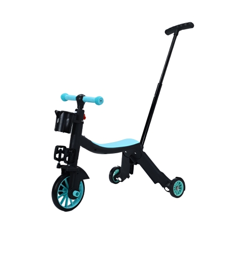 Bicicleta 8 in 1, Flippy, Transformabila, Multifunctionala, Reglare Inaltime, cu Maner de Impingere Detasabil, Tricicleta, Trotineta, 3 Roti, Pedale, Cosulet, 3-6 Ani, Albastru