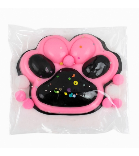Jucarie Antistres Squishy, Flippy, Revenire Lenta, Model Labuta de Pisica, Squishy, BIG 12.5 x 10.5 cm, 220 g, Model 16, Roz Transparent Negru