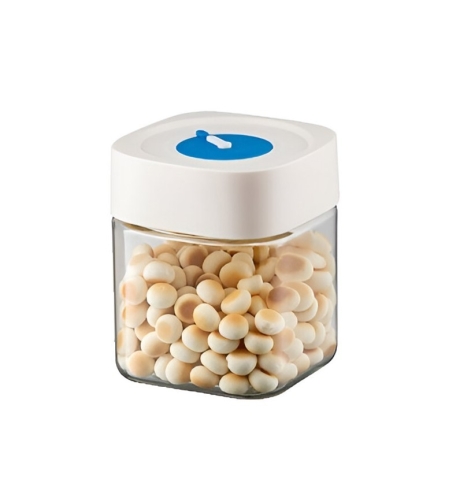 Borcan din Sticla de Inalta Calitate, Flippy, Capac Ermetic, Uz Casnic, Depozitarea Condimentelor sau a Alimentelor Umede si Uscate, 750 mL, 10x10x12.2 cm, Alb
