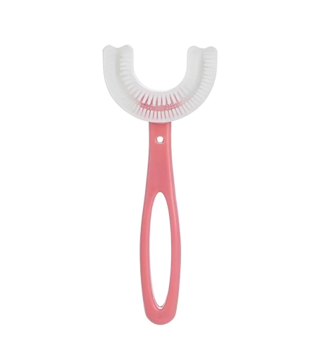 Periuta de Dinti in Forma de U, Flippy, pentru Copii 6-12 ani, Peri Moi, 12 cm, Model Inima, Culoare Roz
