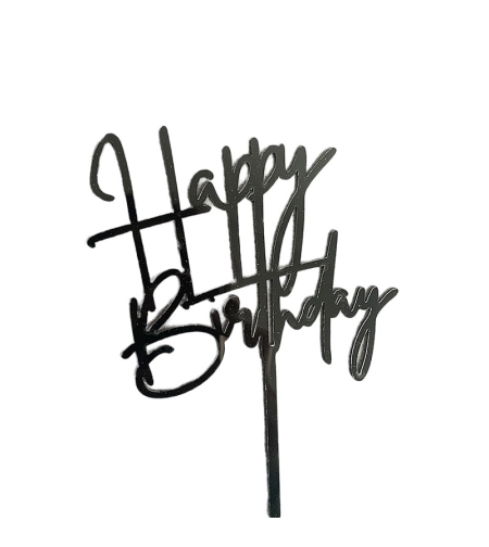 Decoratiune Topper pentru Tort, Flippy, Model Happy Birthday, Tematica Aniversare, 10 cm, Negru